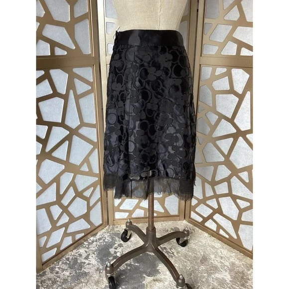 MARC JACOBS overlay skirt rayon silk Sz 2 s xs  rawline edge Black A line - Picture 2 of 6